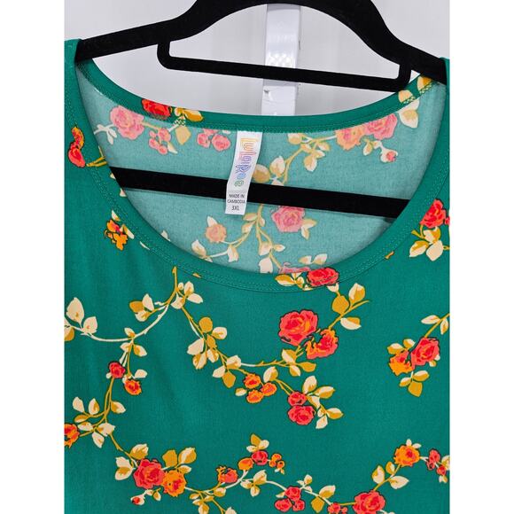 Lularoe Womens Sz 3XL JULIA Midi Dress Short Sleeve Green Floral Print NEW - Picture 2 of 4